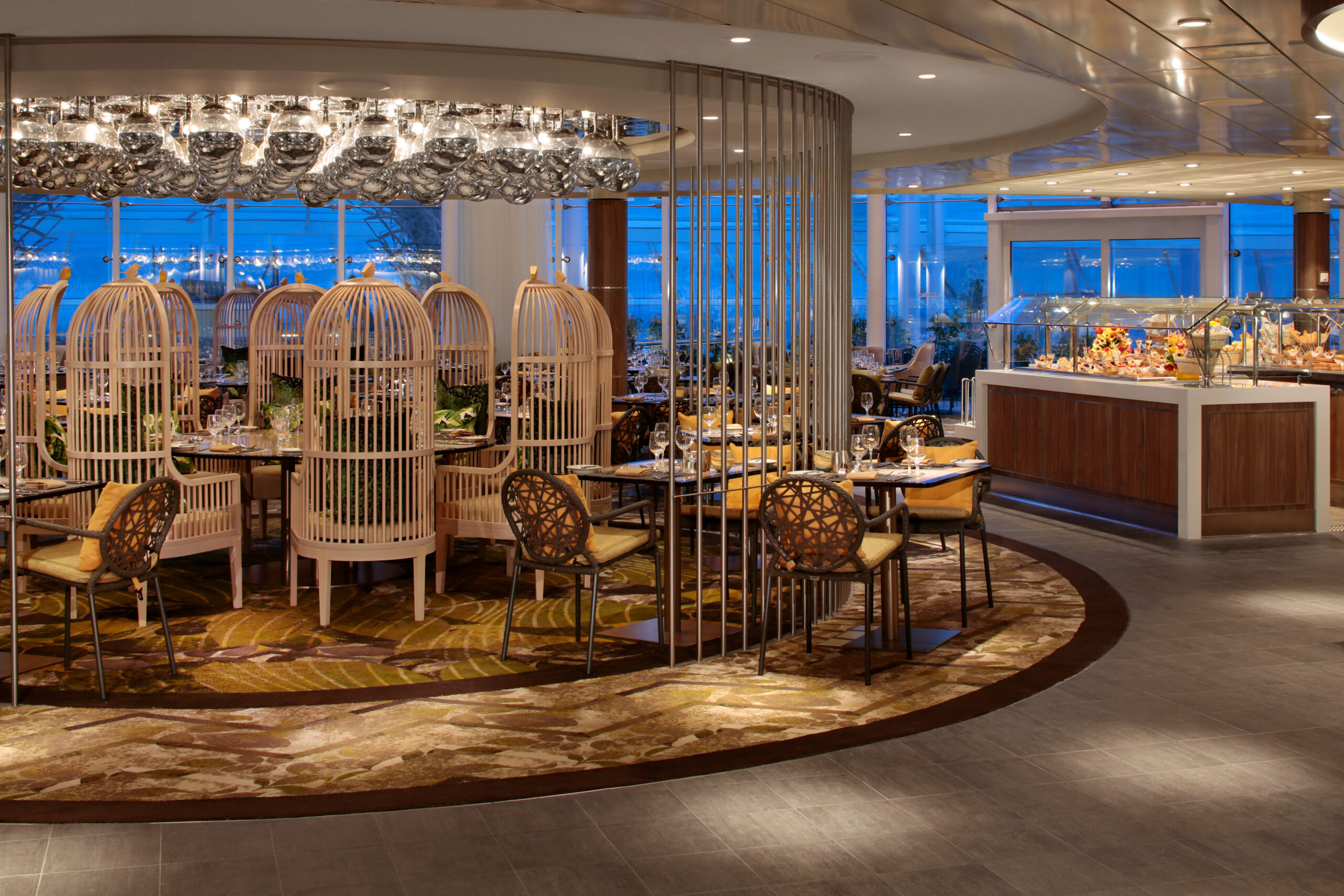 SY, Symphony of the Seas, Solarium Bistro - Deck 15 Forward Center, table seating, buffet,