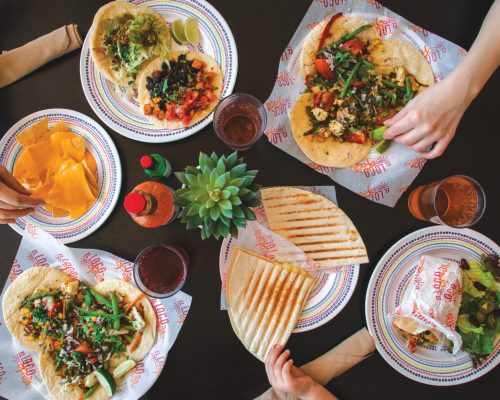 El Loco Fresh SY, Symphony of the Seas, Miss Marzipan, El Loco Fresh, Casual Dining, Fast Food, Nachos, Burritos, Tacos, Mexican Food, Quesadillas, Salsa, Hot Sauce, Salad, Hands, Eating, tabletop POV from above,