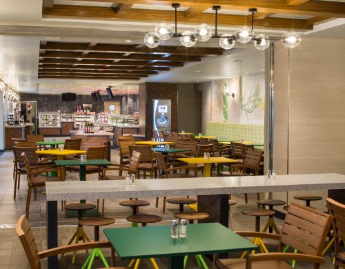 Park Cafe SY, Symphony of the Seas, Park Cafe - Deck 8 Midship Portside, restaurant interior, long table, tables, wooden chairs, casual dining, deli, decor,
